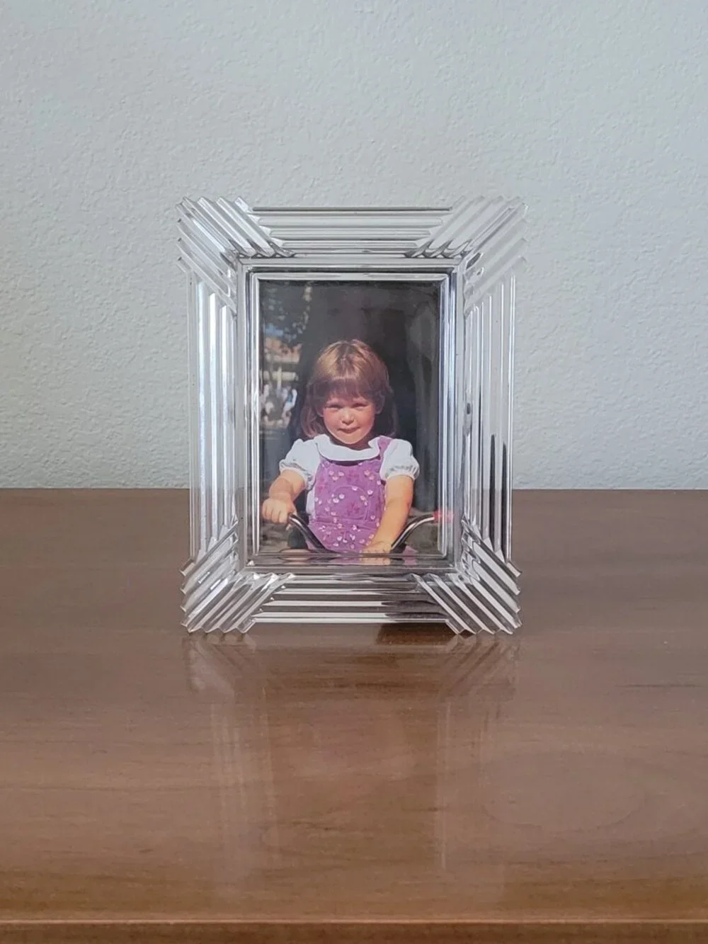 Vintage Art Deco Style Glass Picture Frame Ribbed Geometric Heavy Crystal Clear